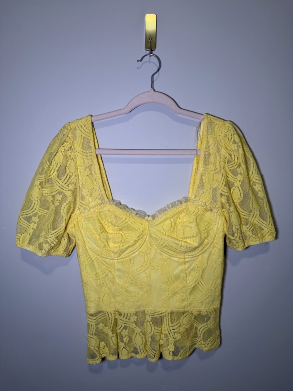 Haute Monde Yellow Lace Sweetheart Peplum Blouse